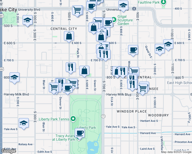 map of restaurants, bars, coffee shops, grocery stores, and more near 818 800 South in Salt Lake City