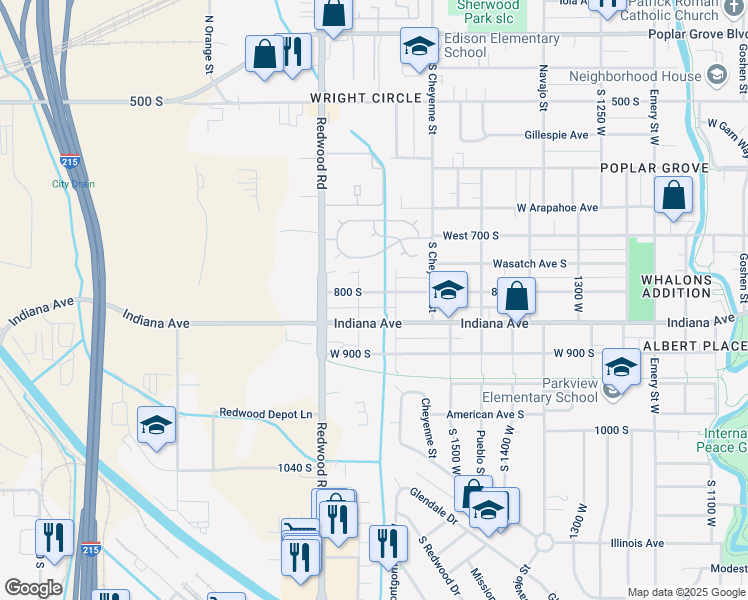 map of restaurants, bars, coffee shops, grocery stores, and more near 1635 West 800 South in Salt Lake City