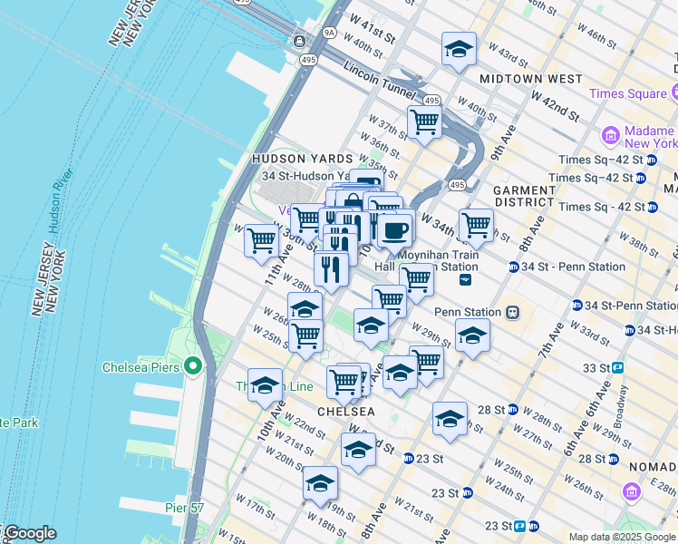 map of restaurants, bars, coffee shops, grocery stores, and more near in New York