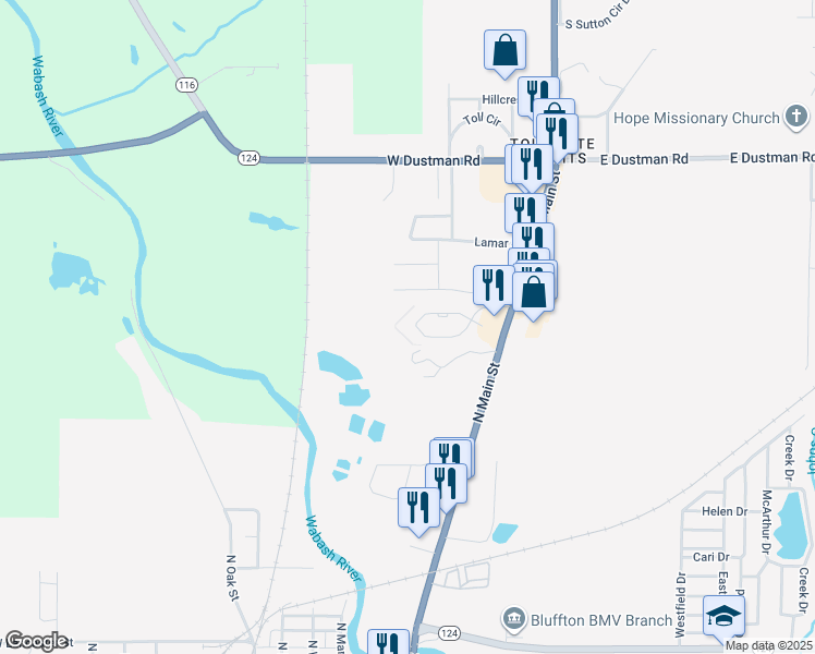 map of restaurants, bars, coffee shops, grocery stores, and more near 2-550 Capri Court in Bluffton