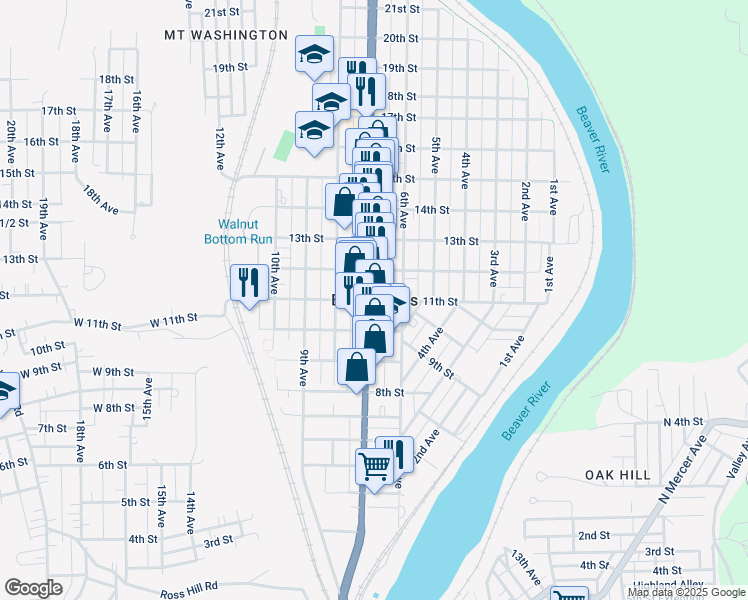 map of restaurants, bars, coffee shops, grocery stores, and more near in Beaver Falls