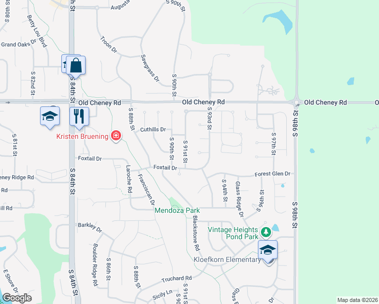 map of restaurants, bars, coffee shops, grocery stores, and more near 9200 Simi Court in Lincoln