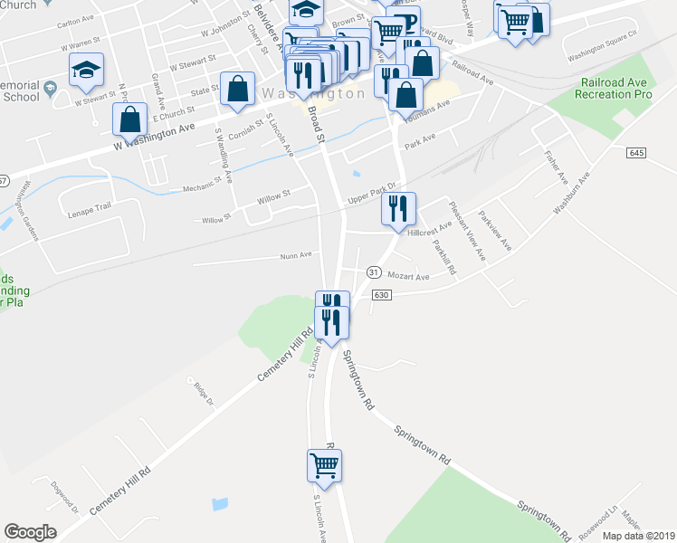 map of restaurants, bars, coffee shops, grocery stores, and more near 202 Broad Street in Washington