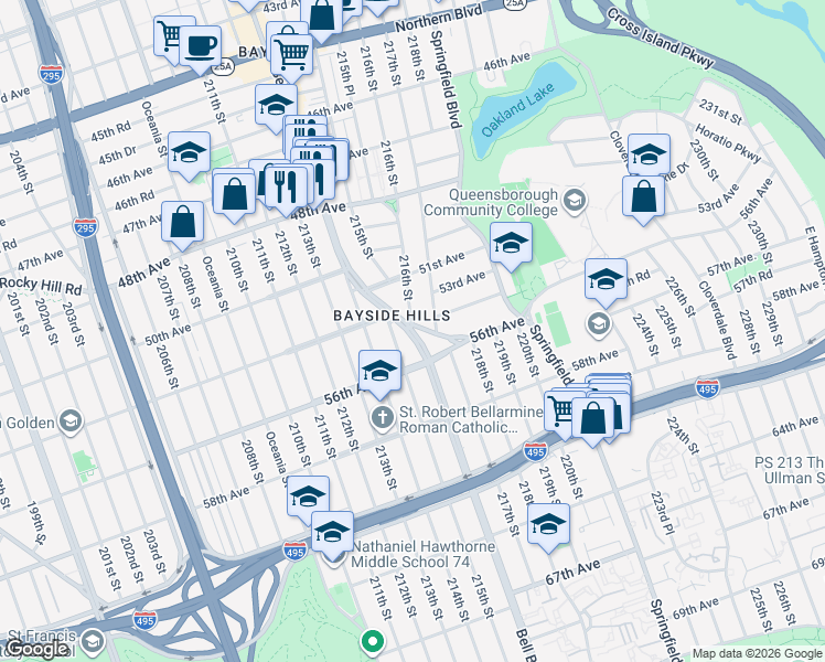 map of restaurants, bars, coffee shops, grocery stores, and more near in Queens
