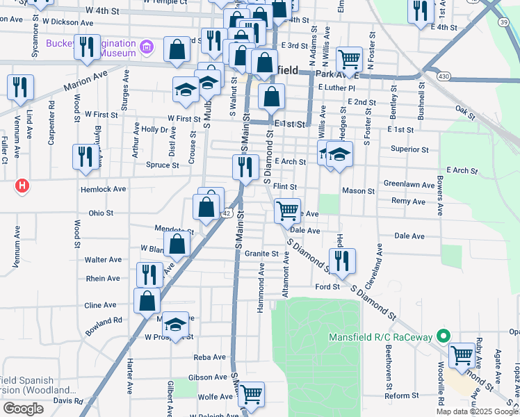 map of restaurants, bars, coffee shops, grocery stores, and more near 232 Schmidt Court in Mansfield