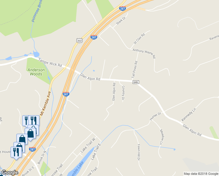 map of restaurants, bars, coffee shops, grocery stores, and more near 135 Glen Alpin Road in Morristown