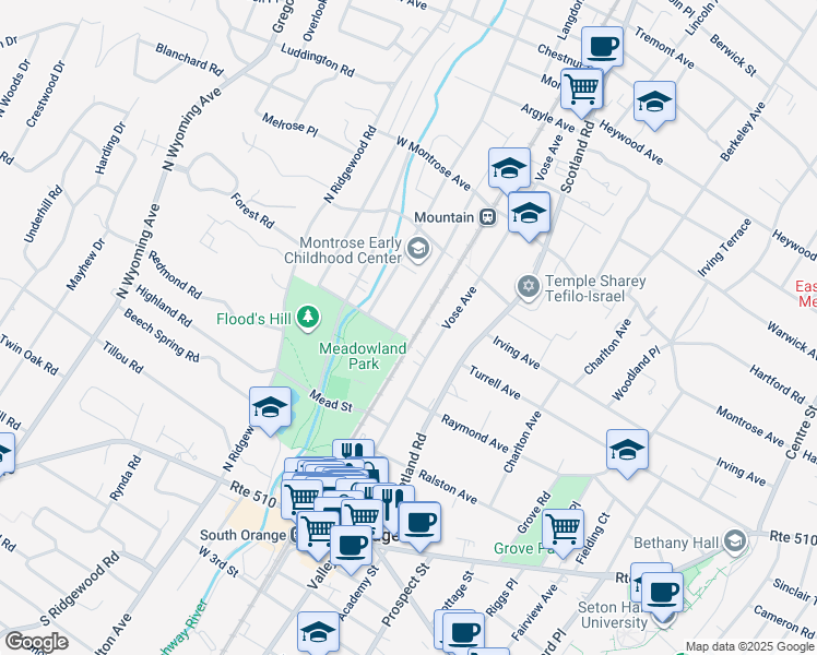 map of restaurants, bars, coffee shops, grocery stores, and more near 312 Meeker St in South Orange