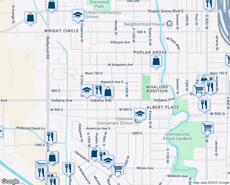 map of restaurants, bars, coffee shops, grocery stores, and more near 1351 West 800 South in Salt Lake City