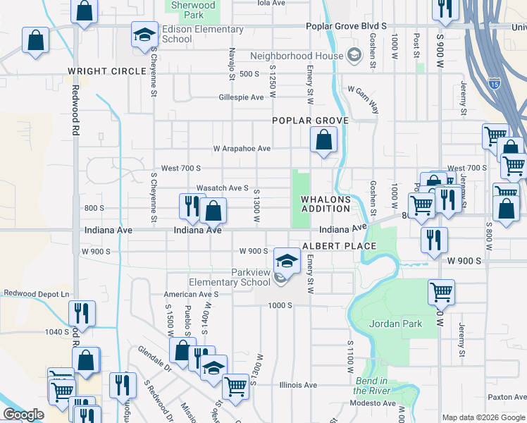 map of restaurants, bars, coffee shops, grocery stores, and more near 1235 800 South in Salt Lake City