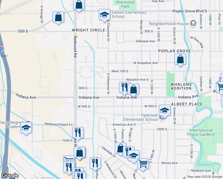 map of restaurants, bars, coffee shops, grocery stores, and more near 1527 West 800 South in Salt Lake City