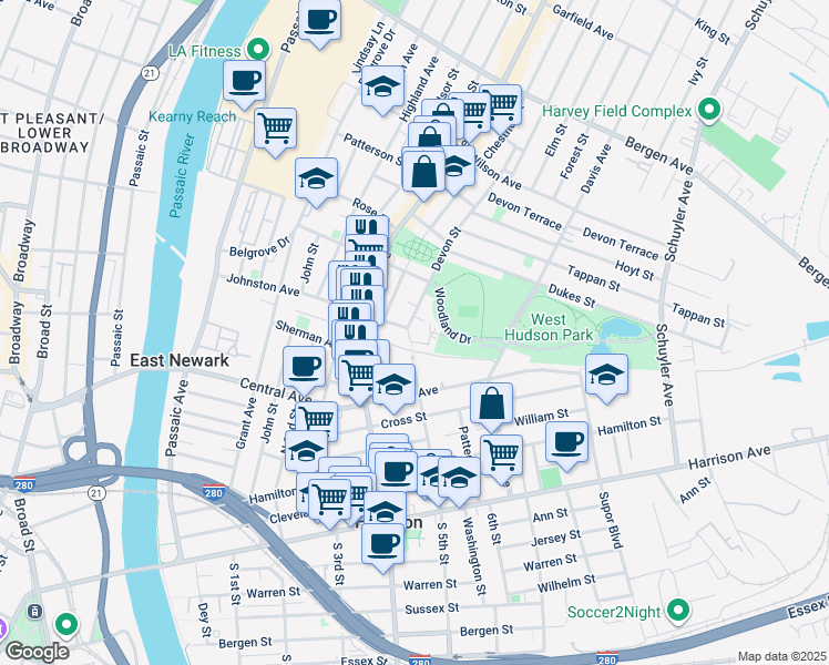 map of restaurants, bars, coffee shops, grocery stores, and more near 613 North 5th Street in Harrison