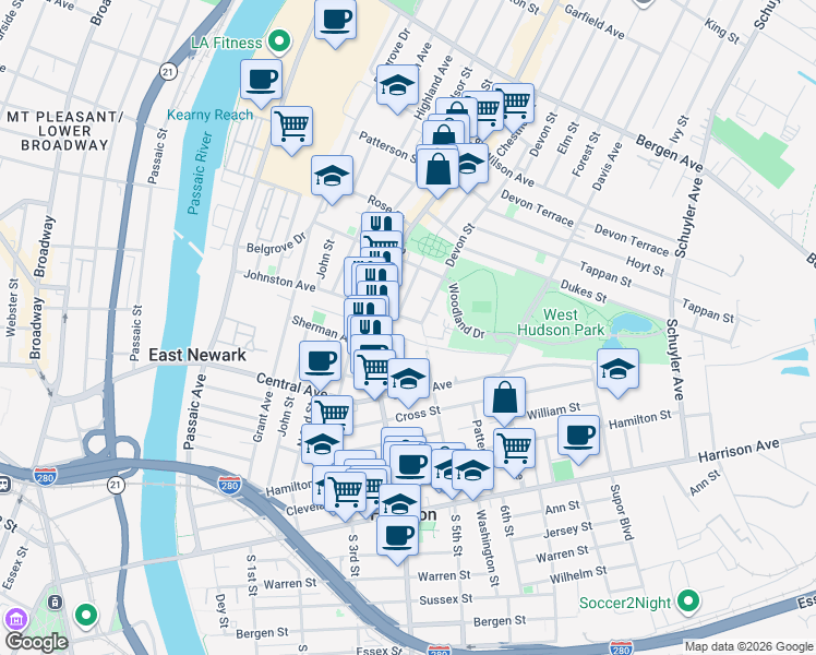 map of restaurants, bars, coffee shops, grocery stores, and more near 613 North 5th Street in Harrison