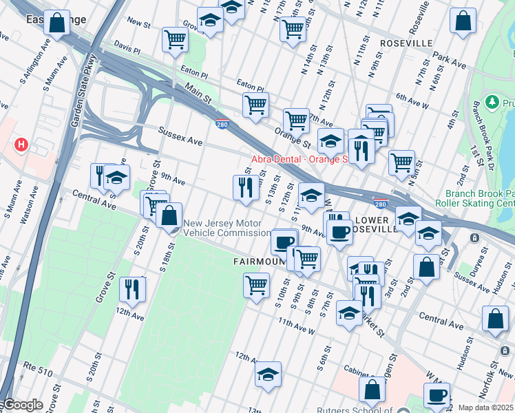 map of restaurants, bars, coffee shops, grocery stores, and more near in Newark