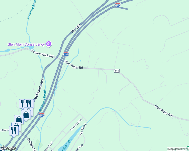 map of restaurants, bars, coffee shops, grocery stores, and more near 135 Glen Alpin Road in Morristown