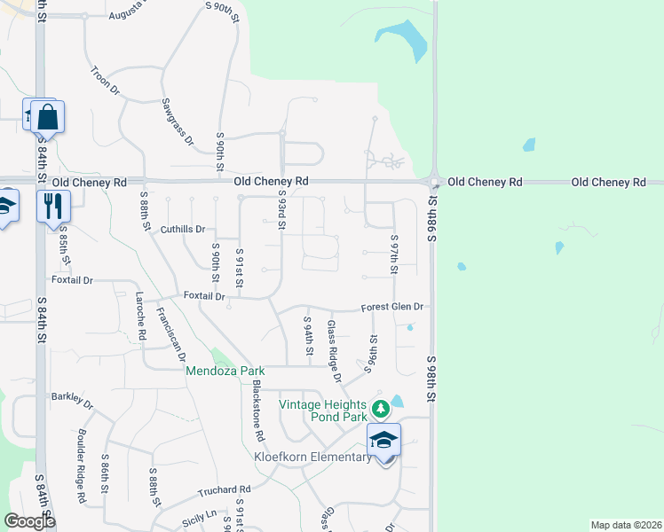 map of restaurants, bars, coffee shops, grocery stores, and more near 9412 Forest Glen Drive in Lincoln