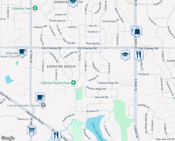 map of restaurants, bars, coffee shops, grocery stores, and more near 6030 South 78th Street in Lincoln