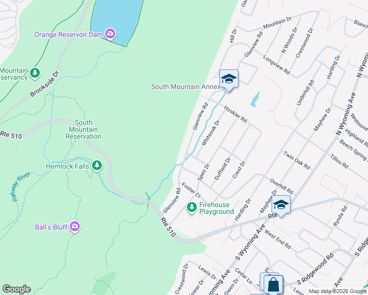 map of restaurants, bars, coffee shops, grocery stores, and more near 53 Glenview Road in South Orange