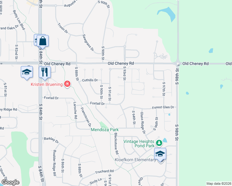 map of restaurants, bars, coffee shops, grocery stores, and more near 9200 Simi Court in Lincoln