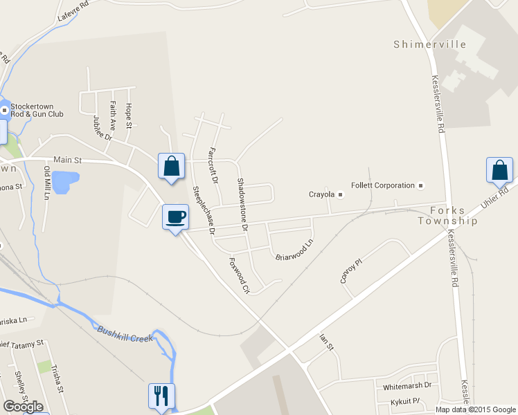 map of restaurants, bars, coffee shops, grocery stores, and more near 1410 Lorton Drive in Easton