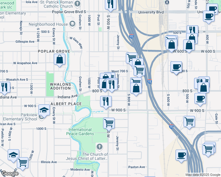 map of restaurants, bars, coffee shops, grocery stores, and more near 775 South 900 West in Salt Lake City