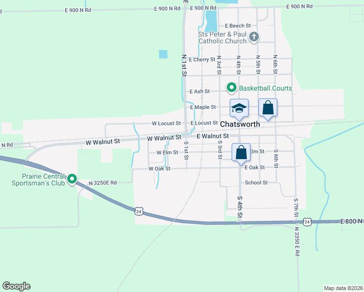 map of restaurants, bars, coffee shops, grocery stores, and more near 106 West Elm Street in Chatsworth
