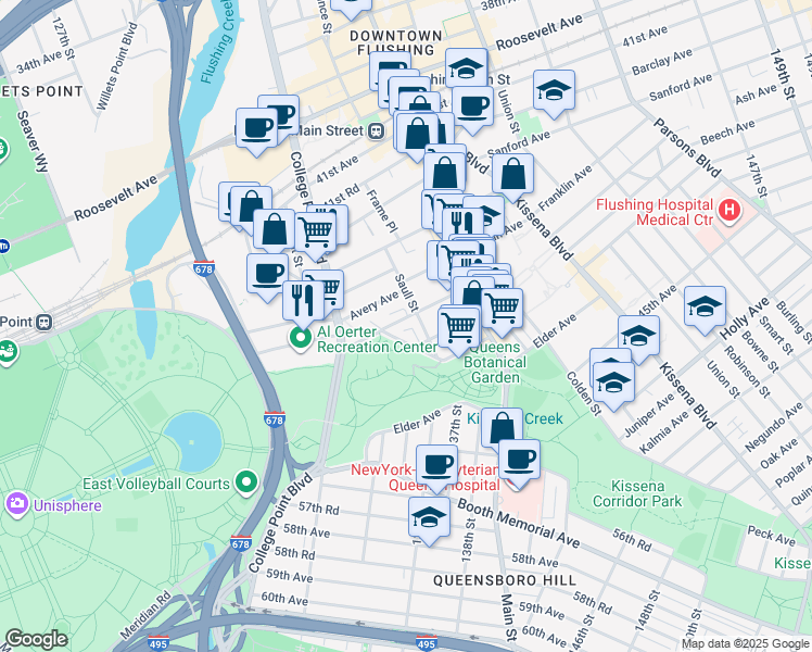 map of restaurants, bars, coffee shops, grocery stores, and more near 42-83 Crommelin Street in Queens