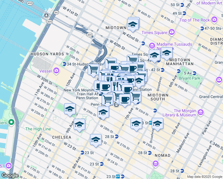 map of restaurants, bars, coffee shops, grocery stores, and more near in New York
