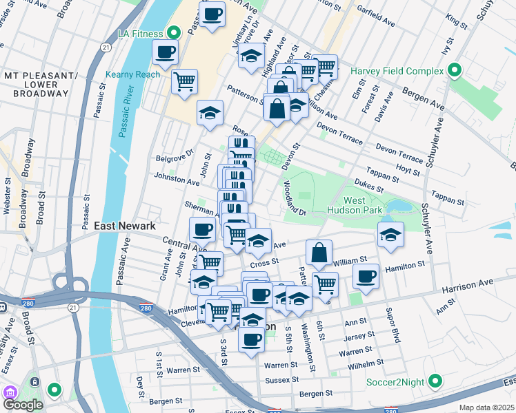 map of restaurants, bars, coffee shops, grocery stores, and more near 613 North 5th Street in Harrison
