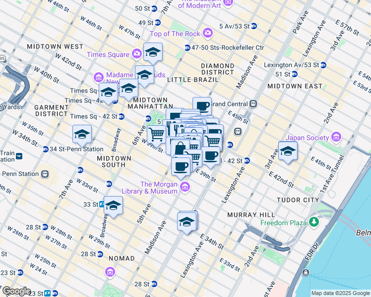 map of restaurants, bars, coffee shops, grocery stores, and more near 461 5th Avenue in New York