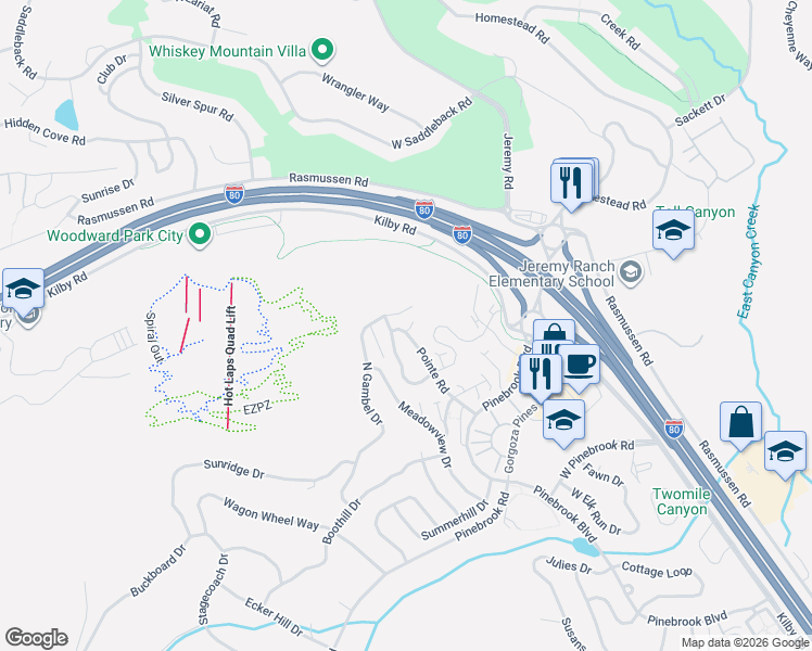 map of restaurants, bars, coffee shops, grocery stores, and more near 8437 Pointe Road in Park City