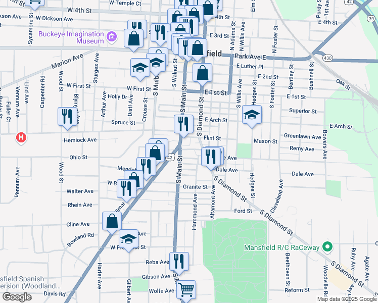 map of restaurants, bars, coffee shops, grocery stores, and more near 232 Schmidt Court in Mansfield