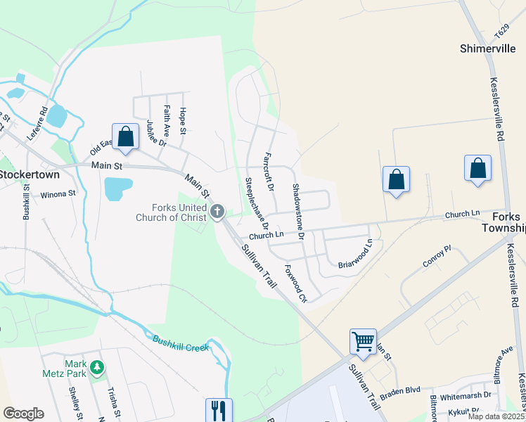map of restaurants, bars, coffee shops, grocery stores, and more near 4473 Steeplechase Drive in Easton