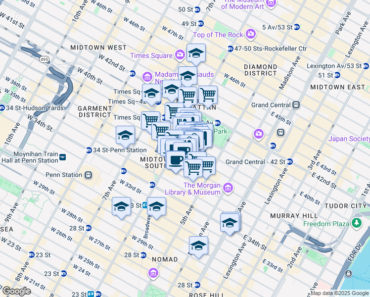 map of restaurants, bars, coffee shops, grocery stores, and more near 32 West 38th Street in Brooklyn