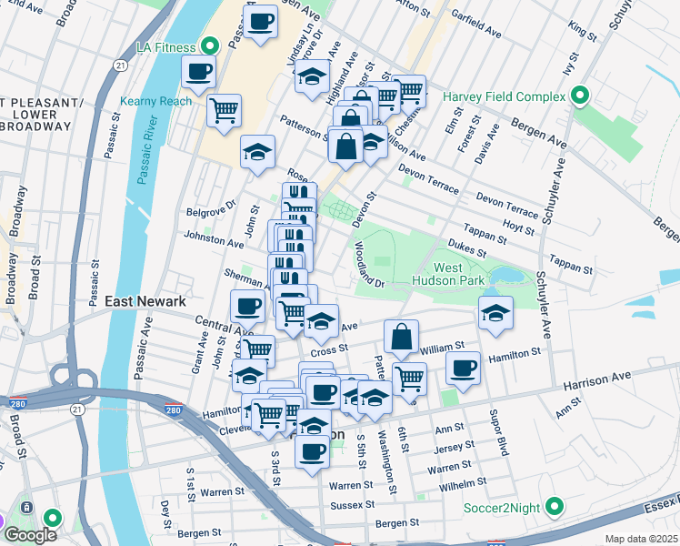 map of restaurants, bars, coffee shops, grocery stores, and more near 613 North 5th Street in Harrison