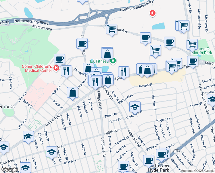 map of restaurants, bars, coffee shops, grocery stores, and more near 2062 Lakeville Road in New Hyde Park