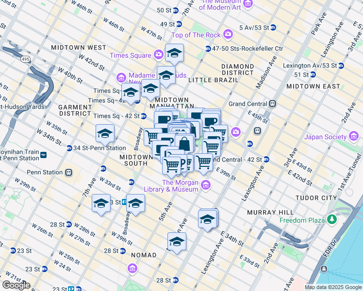 map of restaurants, bars, coffee shops, grocery stores, and more near in New York