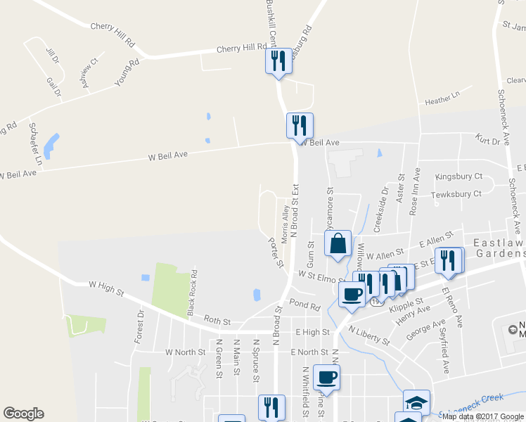 map of restaurants, bars, coffee shops, grocery stores, and more near 94 Porter Street in Nazareth
