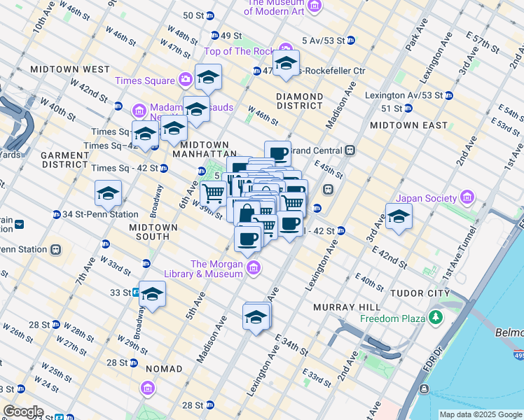 map of restaurants, bars, coffee shops, grocery stores, and more near in New York