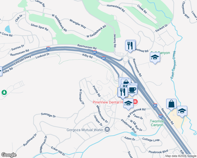 map of restaurants, bars, coffee shops, grocery stores, and more near 3356 Cedar Drive in Park City