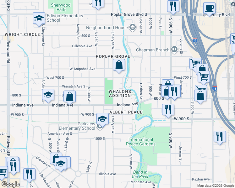 map of restaurants, bars, coffee shops, grocery stores, and more near 808 Emery Street West in Salt Lake City
