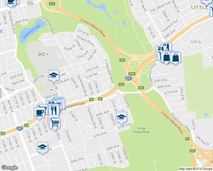 map of restaurants, bars, coffee shops, grocery stores, and more near in Queens
