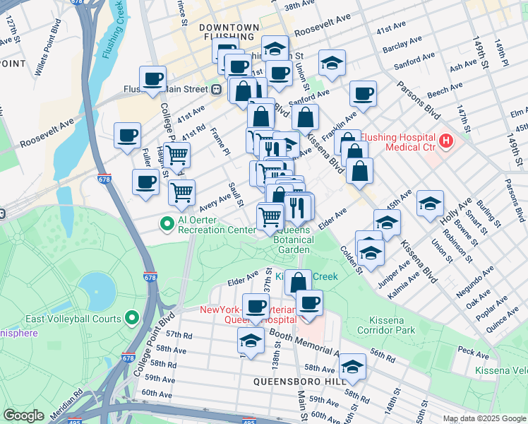 map of restaurants, bars, coffee shops, grocery stores, and more near 13409 Cherry Avenue in Queens