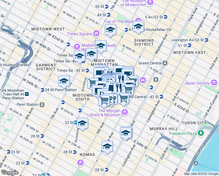map of restaurants, bars, coffee shops, grocery stores, and more near in New York