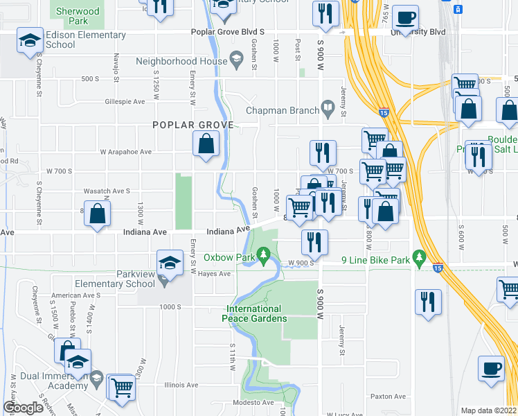 map of restaurants, bars, coffee shops, grocery stores, and more near 773 Goshen Street in Salt Lake City