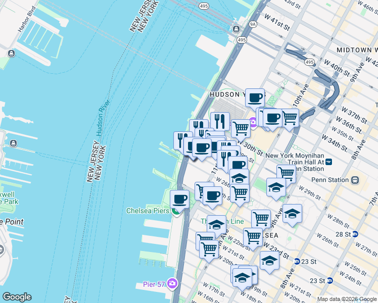 map of restaurants, bars, coffee shops, grocery stores, and more near 939 West 27th Street in New York