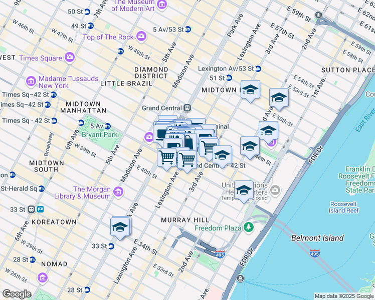 map of restaurants, bars, coffee shops, grocery stores, and more near in New York