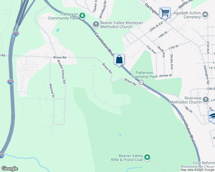 map of restaurants, bars, coffee shops, grocery stores, and more near 420 Braun Rd in Beaver Falls