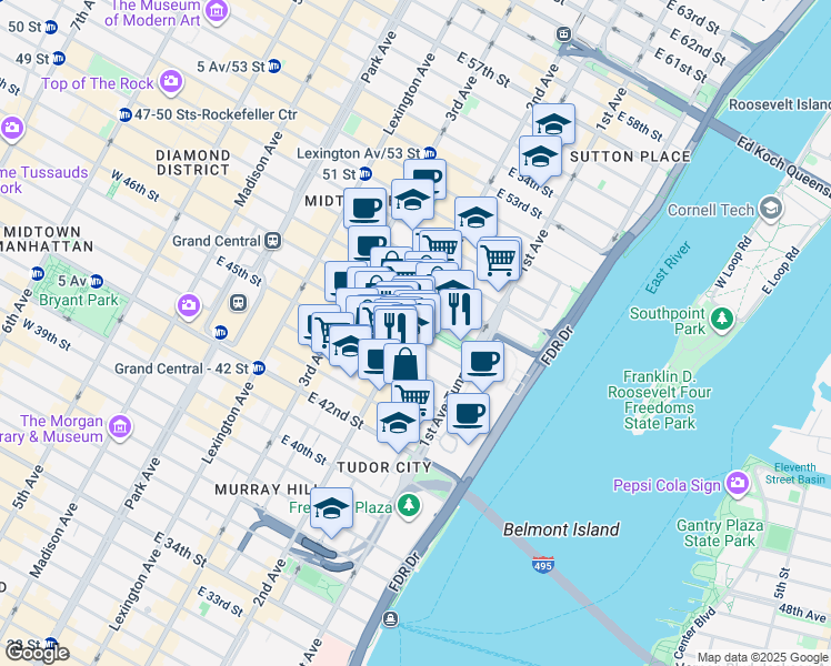 map of restaurants, bars, coffee shops, grocery stores, and more near in New York