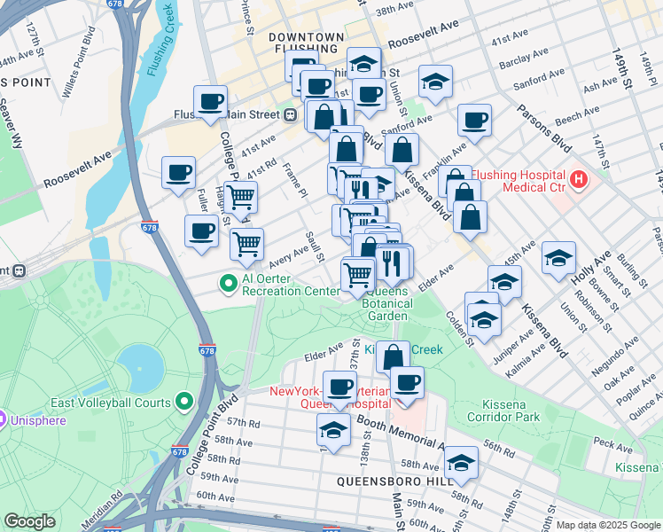 map of restaurants, bars, coffee shops, grocery stores, and more near 13409 Cherry Avenue in Queens