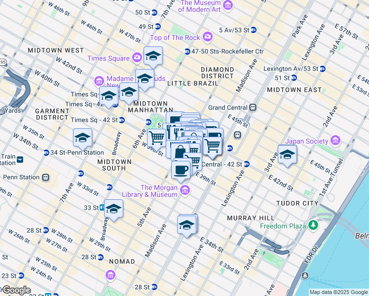 map of restaurants, bars, coffee shops, grocery stores, and more near in New York